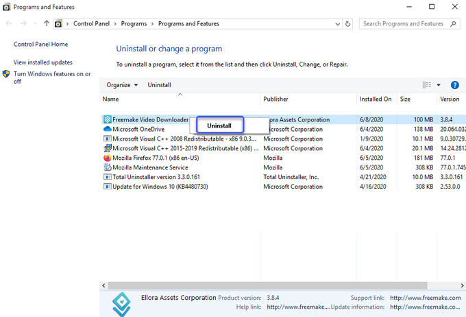 Uninstall Freemake Video Downloader