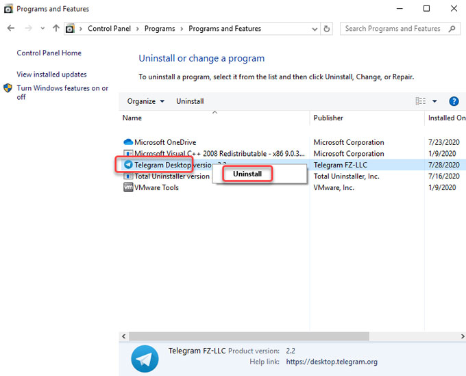uninstall-telegram-on-Windows