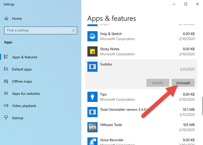 uninstall Sudoku