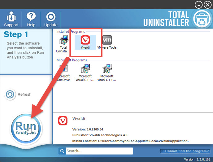 uninstall Vivaldi