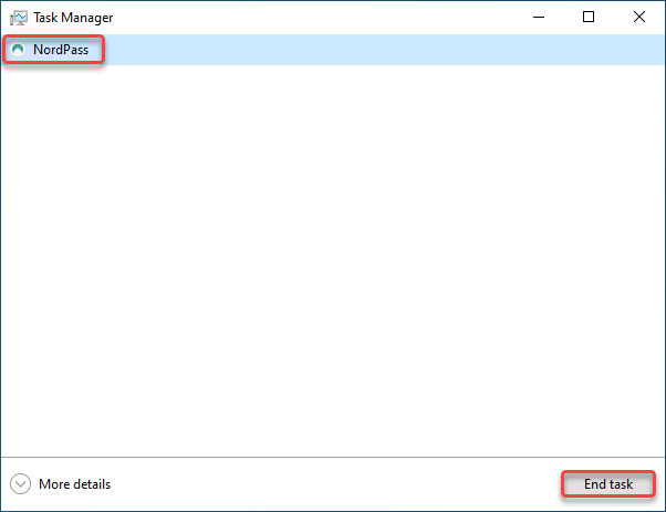 end NordPass task in Task Manager
