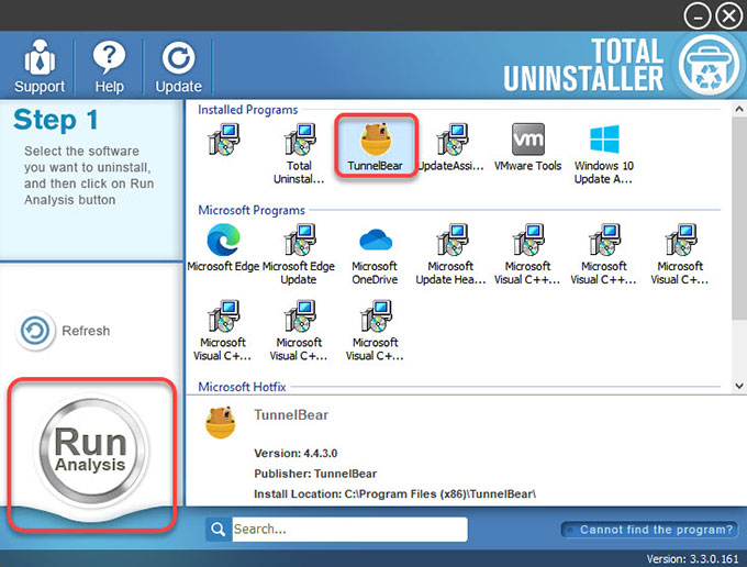 uninstall TunnelBear by Total Uninstaller