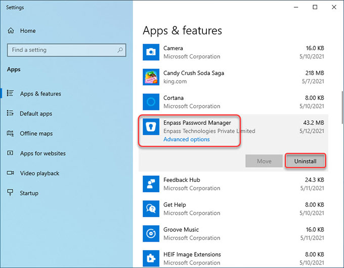 uninstall remove Enpass Password Manager from Windows
