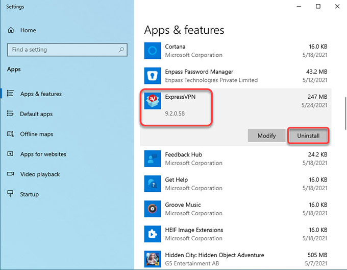 uninstall ExpressVPN