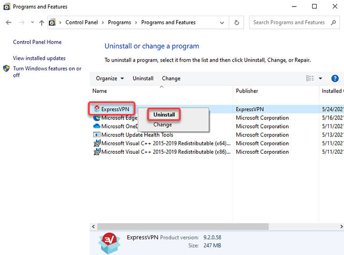 uninstall ExpressVPN