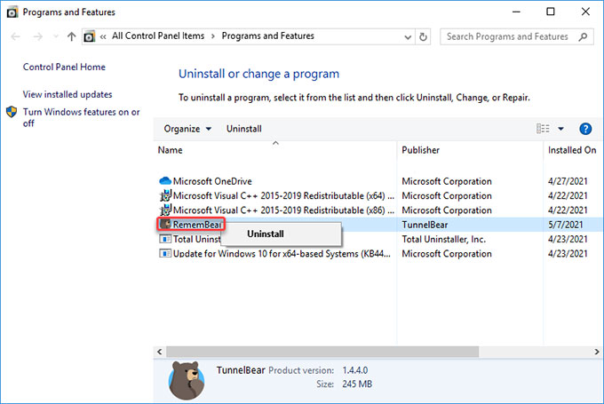 uninstall RememBear on Windows