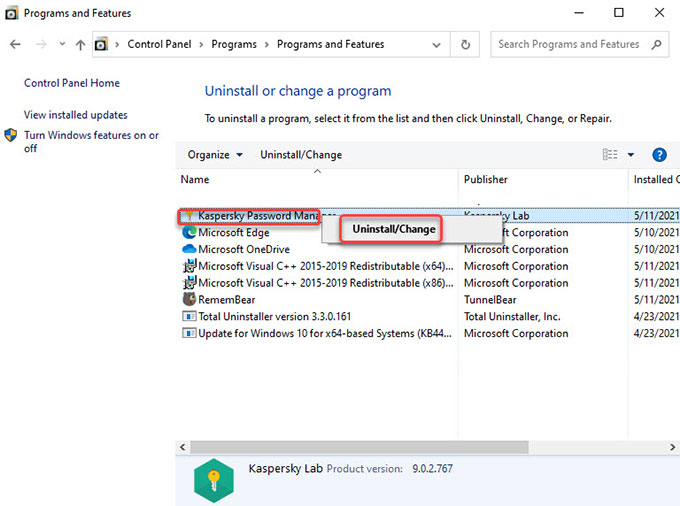 Uninstall Kaspersky Password Manager 