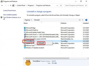 uninstall TunnelBear on control panel