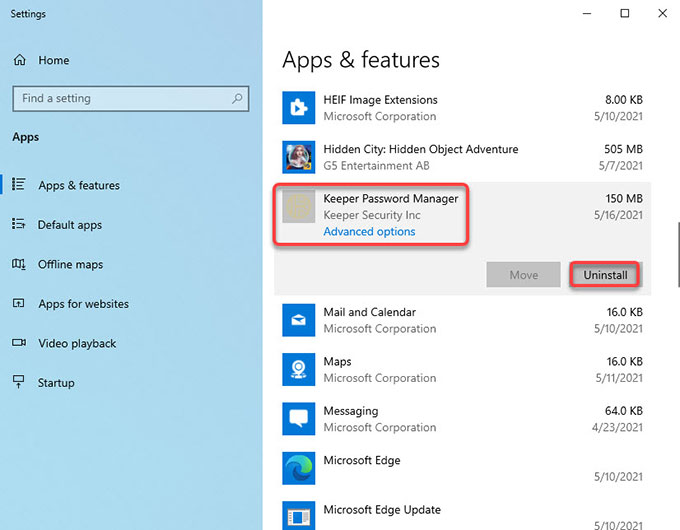 uninstall Keeper on Windows 10