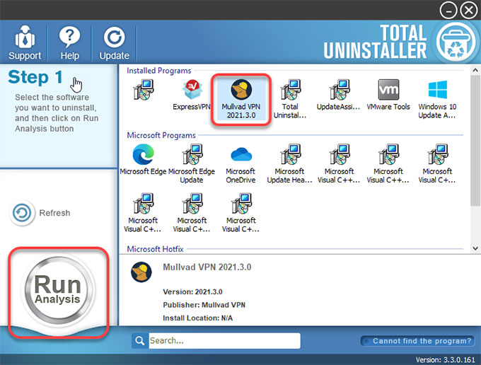 Uninstall Mullvad VPN by Total Uninstaller