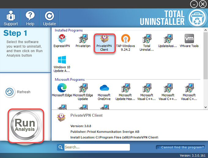 Uninstall PrivateVPN by Total Uninstaller