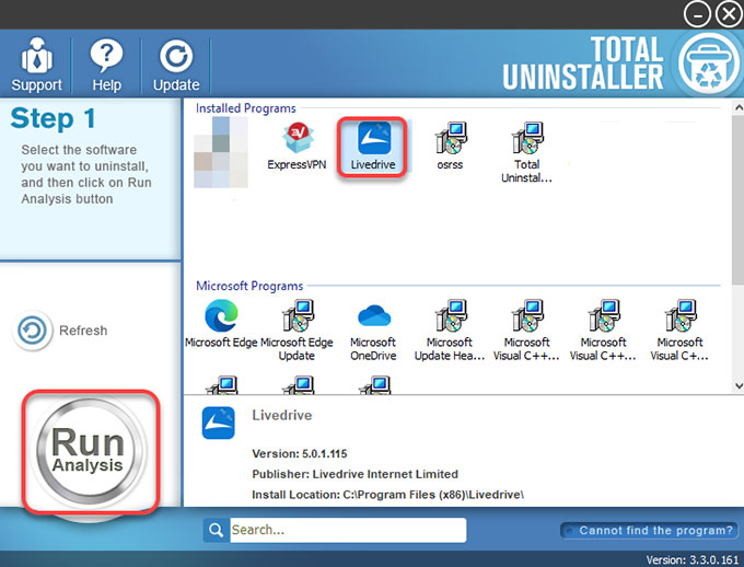 Uninstall Livedrive Using Total Uninstaller