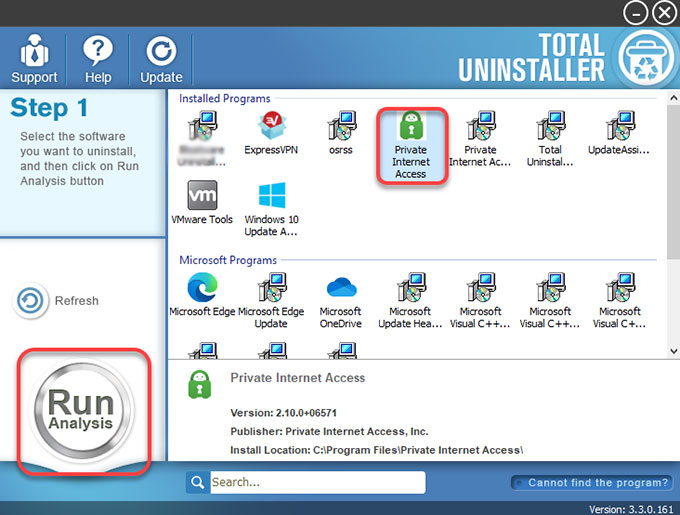 uninstall Private Internet Access