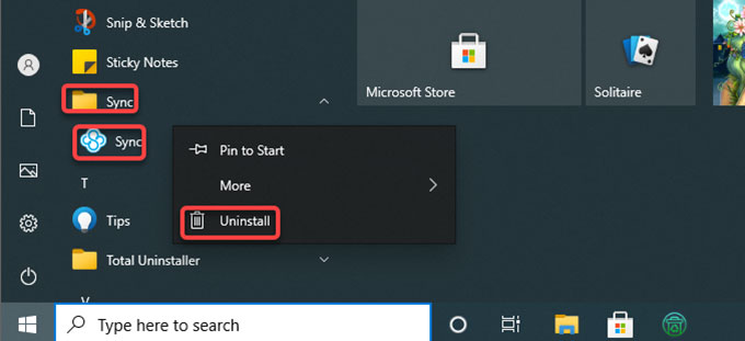 uninstall Sync.com