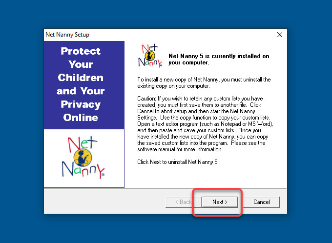 uninstall Net Nanny from Windows