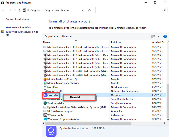 uninstall Qustodio from Windows