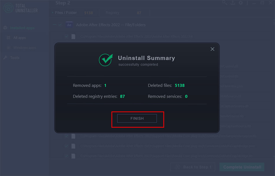 Adobe After Effects is uninstalled completely