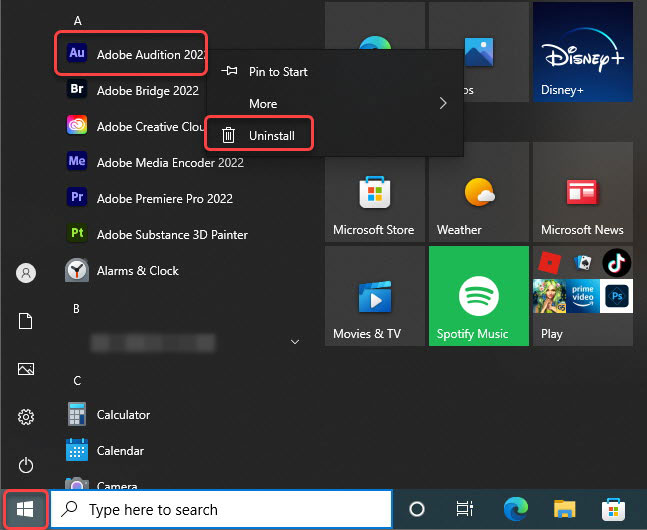 uninstall Adobe Audition